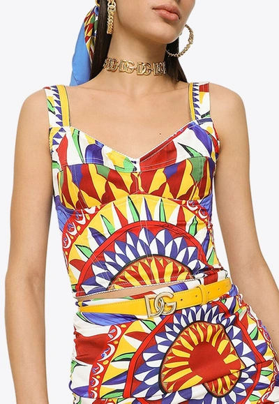 Shop Dolce & Gabbana Carretto-print Bustier Top In Multicolor