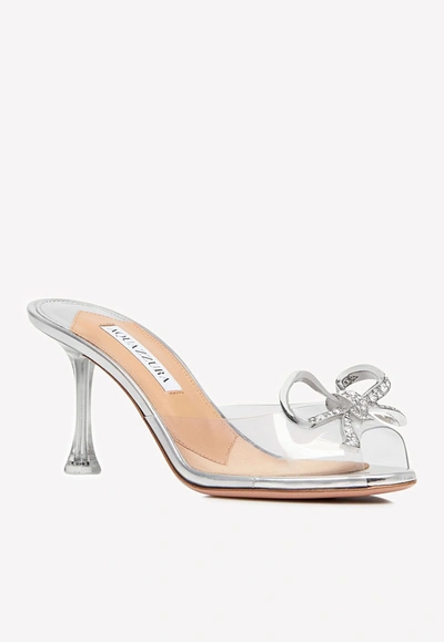 Shop Aquazzura Carrie 75 Crystal Bow Mules In Silver