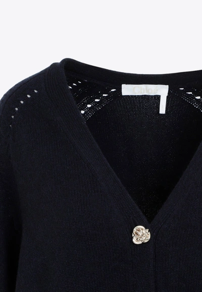 Chloé Knot-button Recycled Cashmere Cardigan In Blue