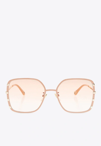 Shop Chloé Celeste Rectangular Sunglasses In Pink