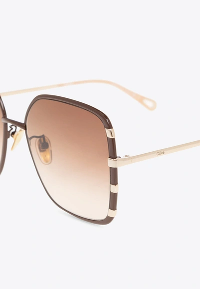 Shop Chloé Celeste Rectangular Sunglasses In Brown