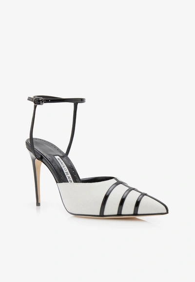 Manolo Blahnik Cetro 105 Ankle Strap Pumps In Cream