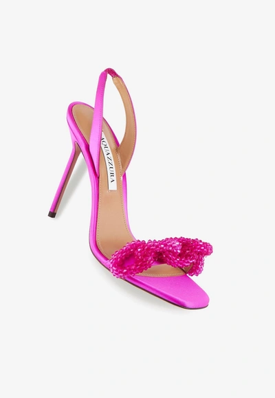 Shop Aquazzura Chain Of Love 105 Slingback Sandals In Satin In Pink