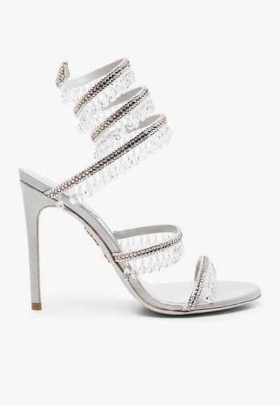 Shop René Caovilla Chandelier 105 Crystal-embellished Sandals In Gray