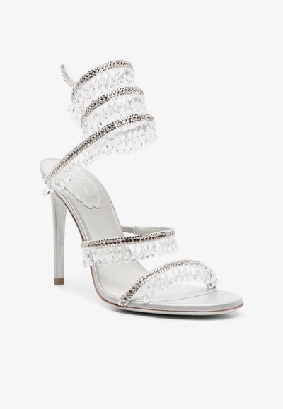 Shop René Caovilla Chandelier 105 Crystal-embellished Sandals In Gray