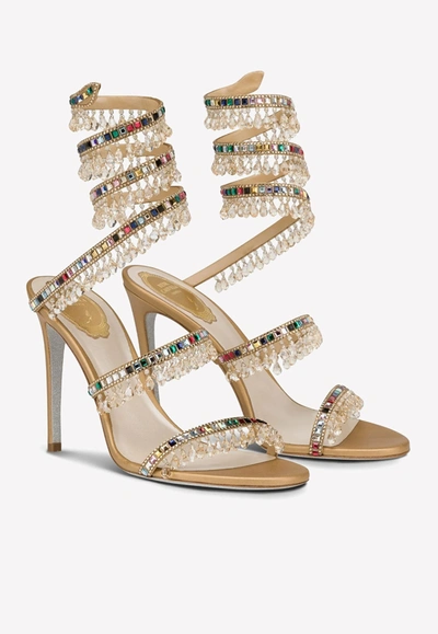 Shop René Caovilla Chandelier 105 Jeweled Crystal-embellished Sandals In Gold