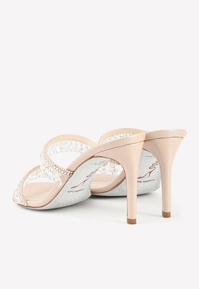 Shop René Caovilla Chandelier 80 Beaded Satin Mules In Nude