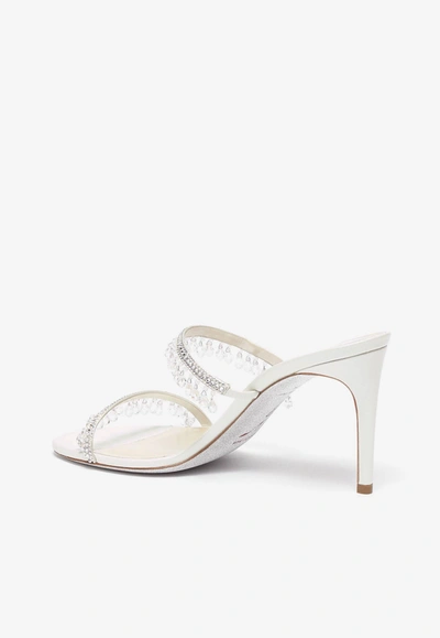 René Caovilla Chandelier 80 Crystal-embellished Mules In Ivory