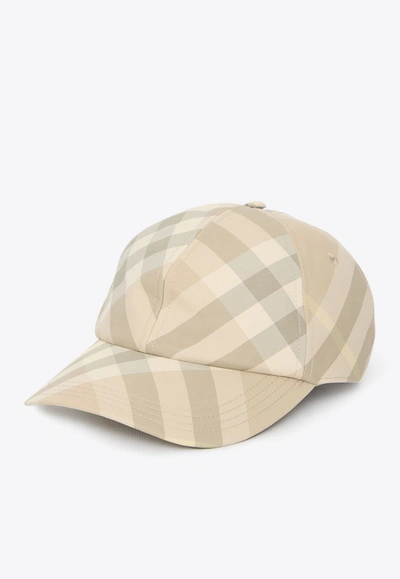 Shop Burberry Check Print Baseball Cap In Beige