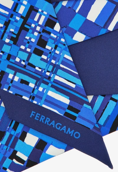 Shop Ferragamo Check Print Twilly Band In Blue