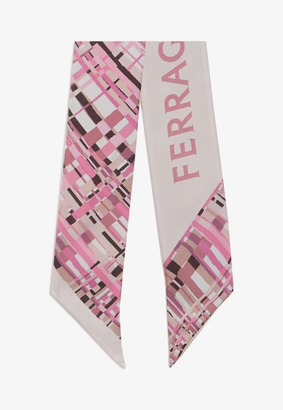 Shop Ferragamo Check Print Twilly Band In Pink