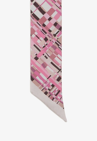 Shop Ferragamo Check Print Twilly Band In Pink