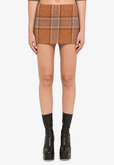 We11 Done Checked Wool Mini Skirt With Side Zip In Orange