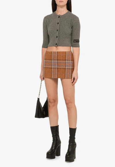 We11 Done Checked Wool Mini Skirt With Side Zip In Orange