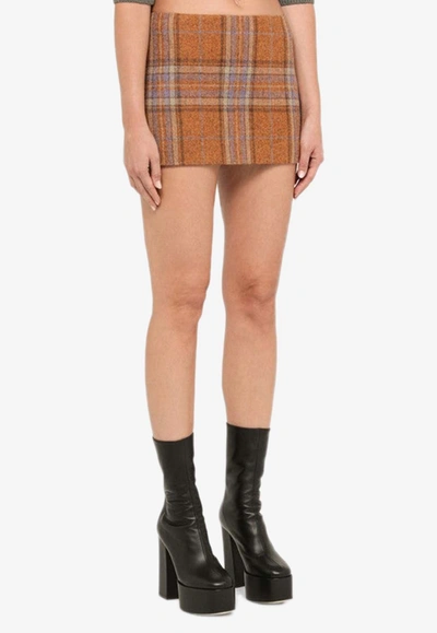 We11 Done Checked Wool Mini Skirt With Side Zip In Orange