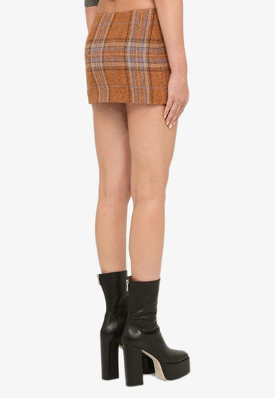 We11 Done Checked Wool Mini Skirt With Side Zip In Orange