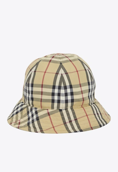 Shop Burberry Checked Bucket Hat In Beige