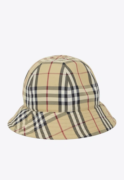 Shop Burberry Checked Bucket Hat In Beige