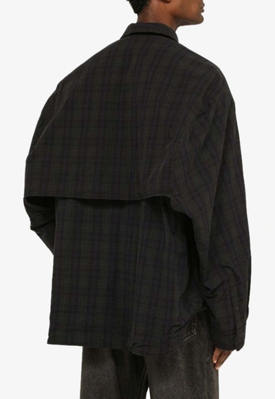 Shop Balenciaga Checked Convertible Overshirt In Gray