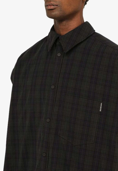 Shop Balenciaga Checked Convertible Overshirt In Gray