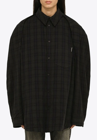 Shop Balenciaga Checked Oversize Shirt With Detachable Sleeves In Gray