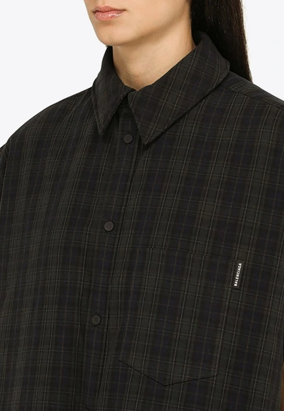 Shop Balenciaga Checked Oversize Shirt With Detachable Sleeves In Gray