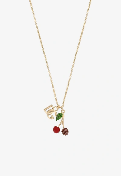 Shop Dolce & Gabbana Cherry Charm Necklace In Gold
