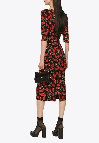 Shop Dolce & Gabbana Cherry Print Charmeuse Midi Dress In Multicolor