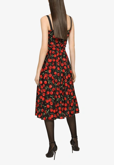Shop Dolce & Gabbana Cherry Print Midi Dress In Multicolor