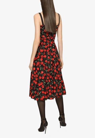 Dolce & Gabbana Cherry Print Midi Dress In Multicolor