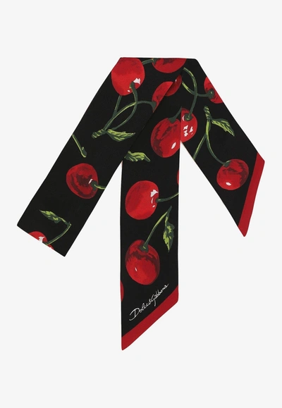 Shop Dolce & Gabbana Cherry Print Silk Headscarf In Multicolor