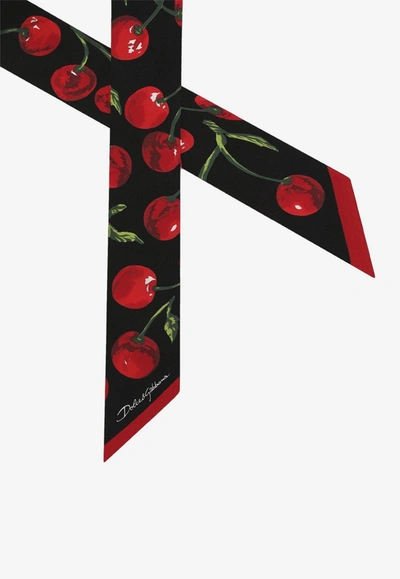 Shop Dolce & Gabbana Cherry Print Silk Headscarf In Multicolor