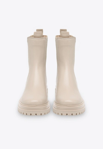 Shop Gianvito Rossi Chester Calfskin Boots In Beige