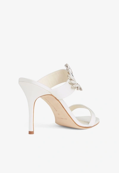 Shop Manolo Blahnik Chivela 90 Satin Mules In Cream