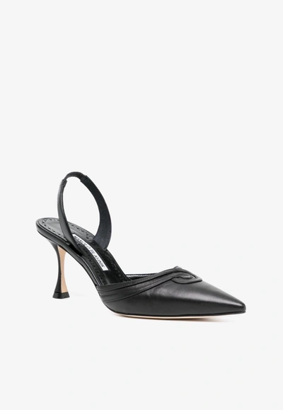 Manolo Blahnik Chongasli 70 Leather Slingback Pump In Black