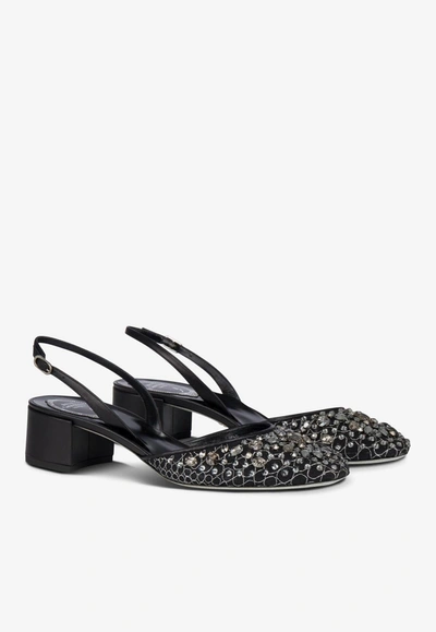 René Caovilla Rene Caovilla Black Cinderella 40 Crystal Slingback Pumps In Multi