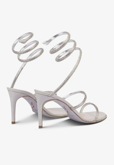 René Caovilla Cleo Crystal-embellished Leather Heeled Sandals In Gray