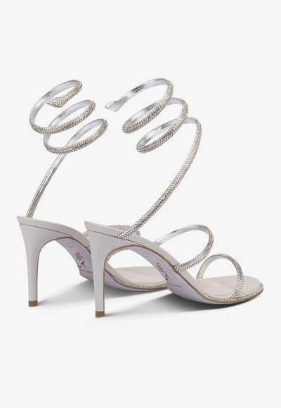 Shop René Caovilla Cleo 80 Crystal-embellished Wraparound Sandals In Grey