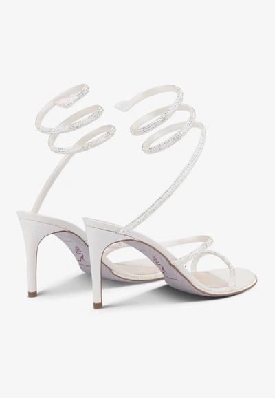 René Caovilla Cleo 80 Wraparound Satin Sandals In Ivory