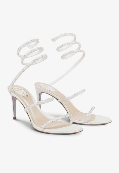 René Caovilla Cleo 80 Wraparound Satin Sandals In Ivory