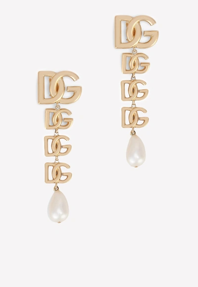 Shop Dolce & Gabbana Clip-on Dg Drop Earrings In Gold