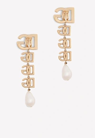 Shop Dolce & Gabbana Clip-on Dg Drop Earrings In Gold