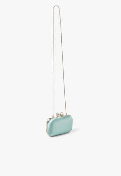 Jimmy Choo Cloud Pearl And Crystal Clutch In Satin In Green