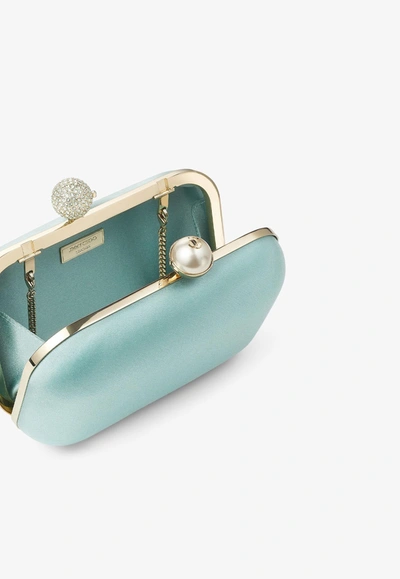 Jimmy Choo Cloud Pearl And Crystal Clutch In Satin In Green
