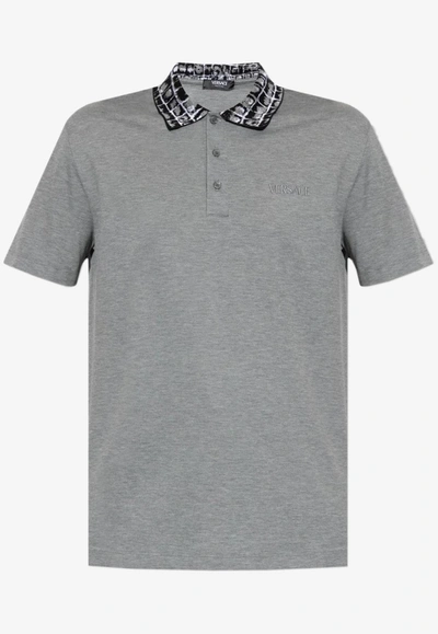 Shop Versace Coccodrillo Collar  Polo T-shirt In Gray