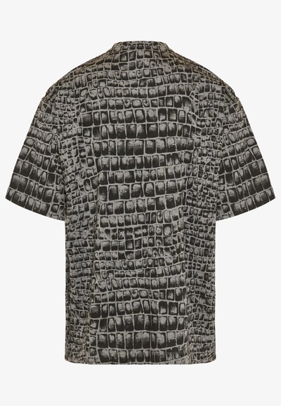 Shop Versace Coccodrillo Print Crewneck T-shirt In Gray