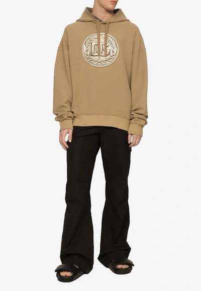 Dolce & Gabbana Reverse Jersey Hoodie With Hood And Coin Print In Beige