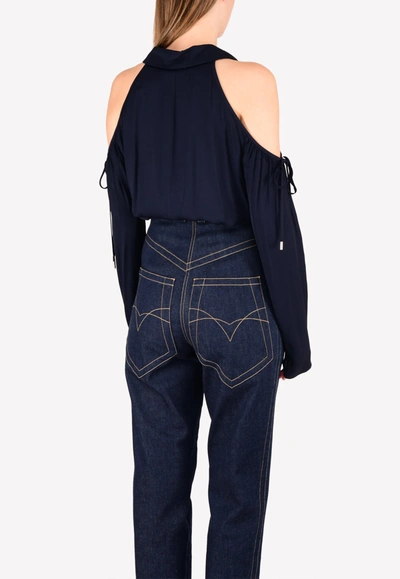 Cushnie Et Ochs Cold-shoulder Blouse In Blue