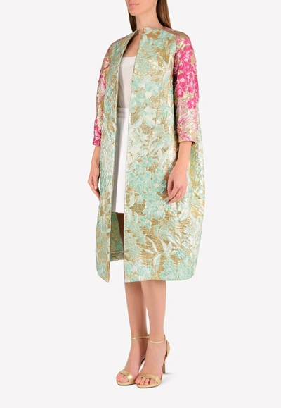 Shop Francesco Scognamilio Collarless Embroidered Foil Coat In Green