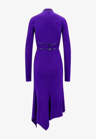 Tom Ford Plunging Zipper Convertible Asymmetric Jersey Midi Dress In Purple